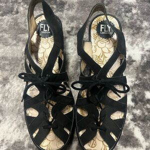 Fly London Black Lace-Up Women's Sandals